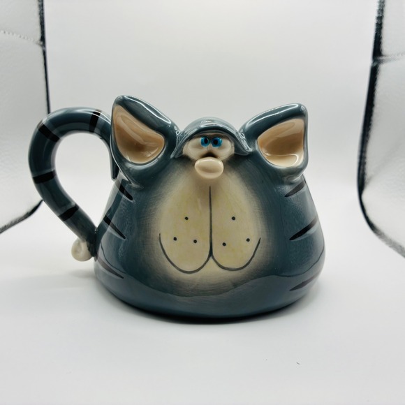 Russ Berrie Other - Vintage Russ Berrie Style 3D Figural Gray Tabby Cat Mug Coffee Cup Hand Painted